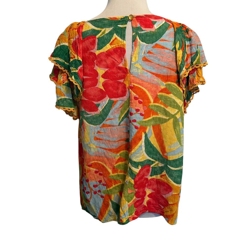Rachel Rachel Roy Colorful Tropical Top Womens XL Tiered Flutter Sleeve Resort - Picture 5 of 9